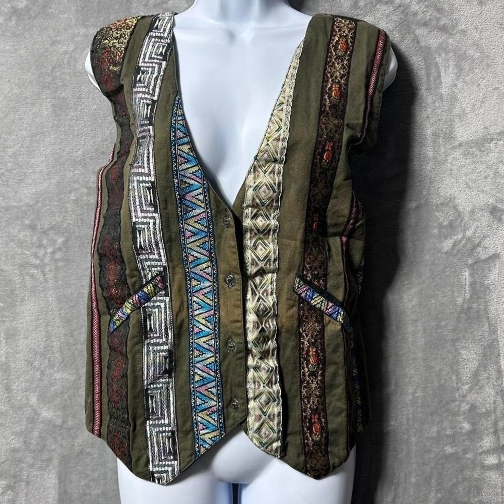 AGAPO COLLECTION Vest Floral Tapestry Black Lined Button Front Women's Size 1X